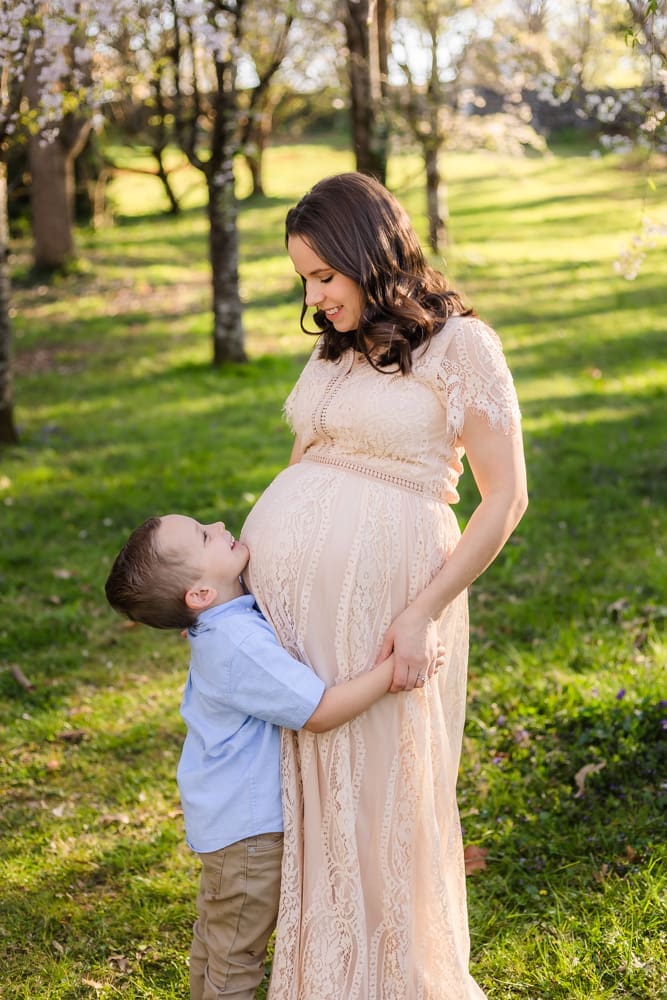 mom and son during maternity photography session in knoxville tn