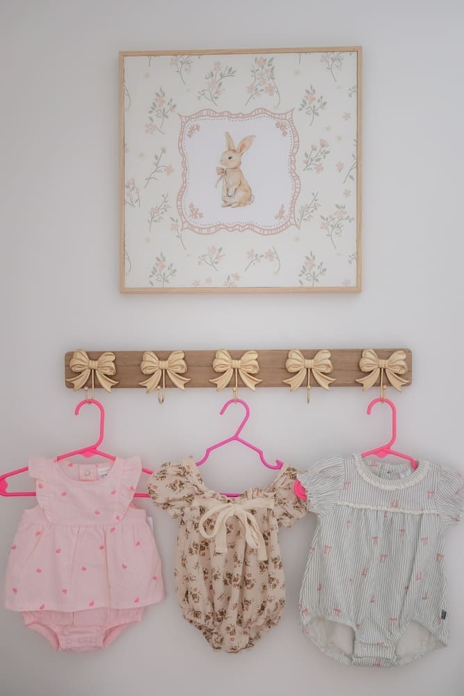 bunny and bow nursery details during in-home lifestyle newborn session by knoxville newborn and maternity photographer Kelsey Wood Portraits.