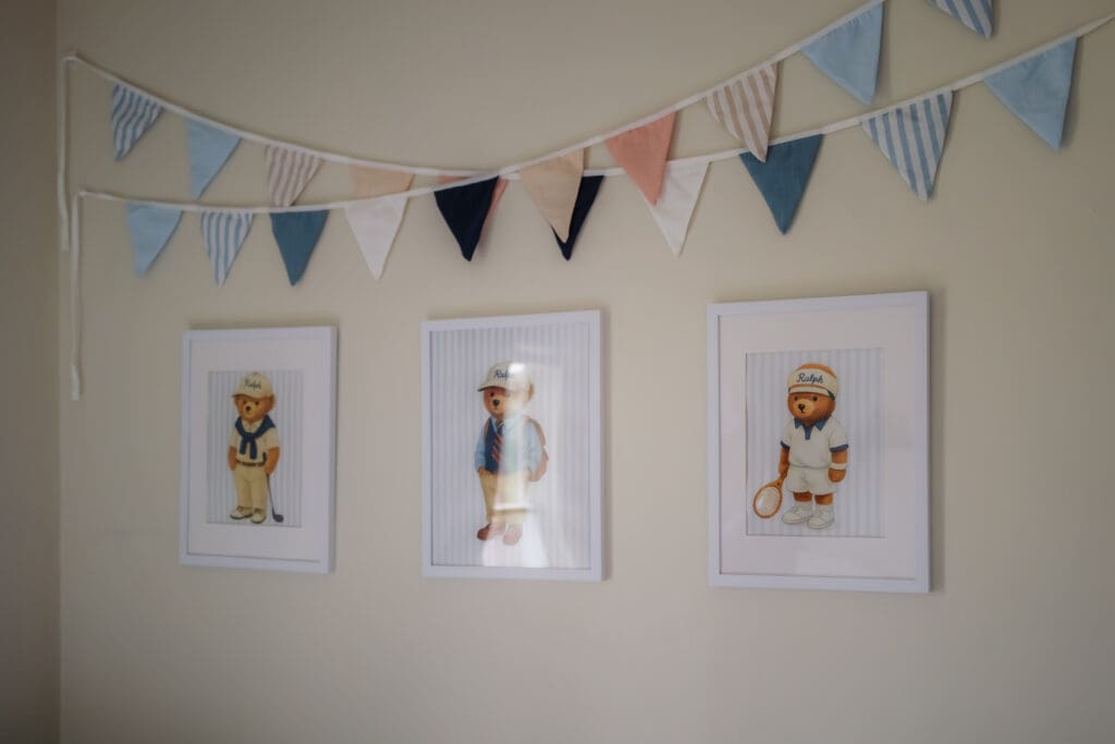 ralph lauren teddy bear nursery during in-home lifestyle newborn photography session in knoxville tn