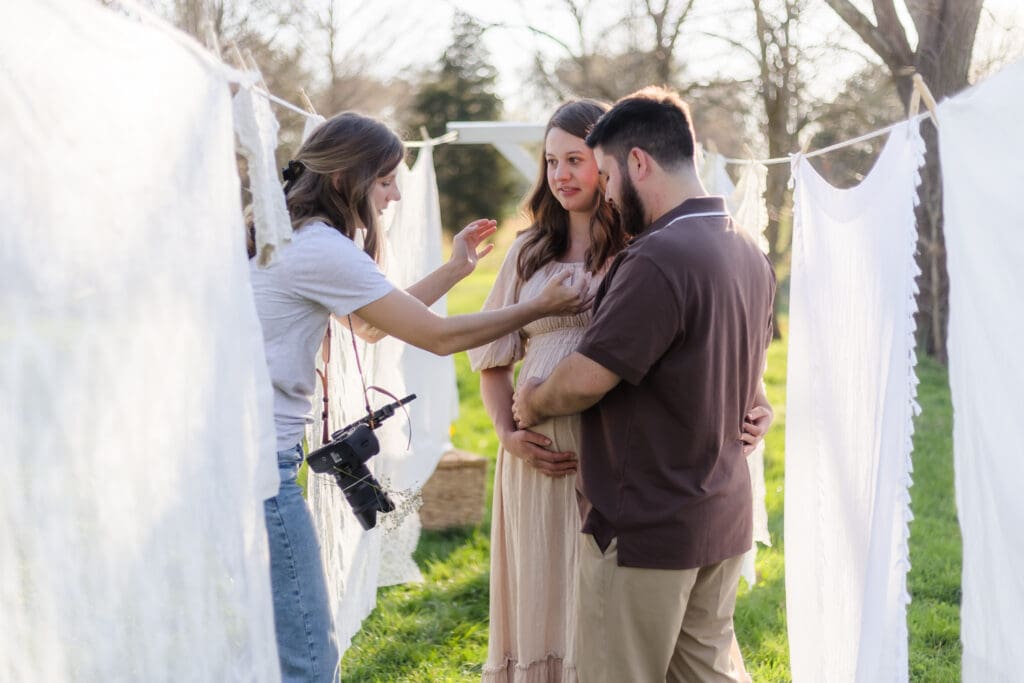 bts during knoxville maternity photography session at the Holmstead studio