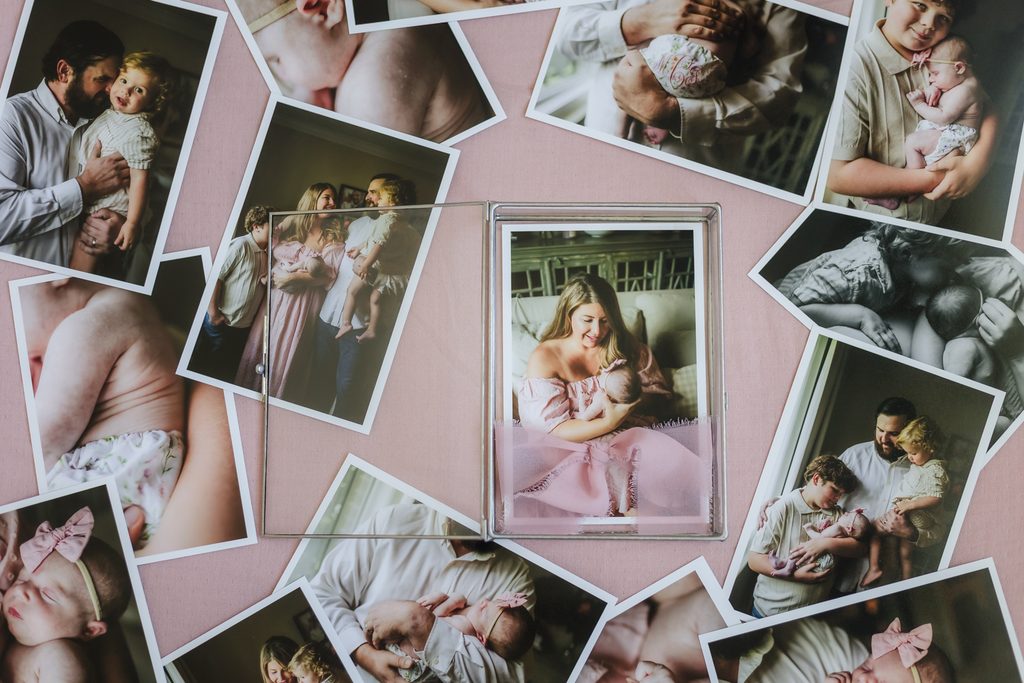 Printed newborn and family photographs from a Powell TN newborn photography session
