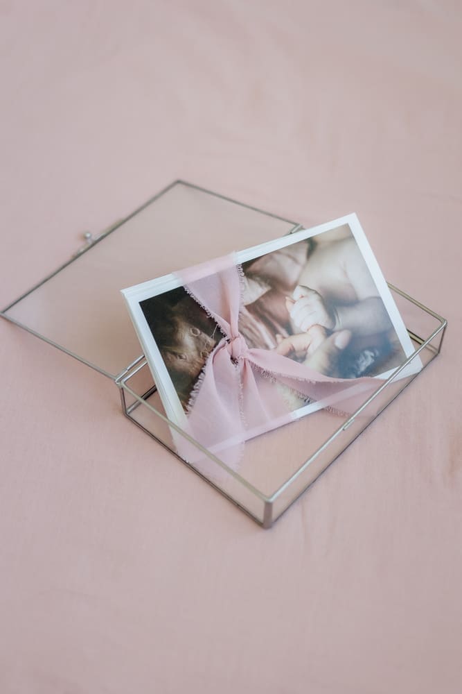 Glass photo box with printed baby photograph from a Powell TN newborn session