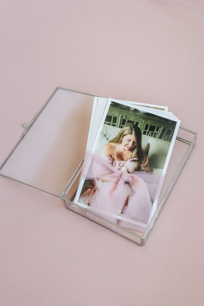 Newborn photograph displayed in a glass photo box by a Powell TN newborn photographer