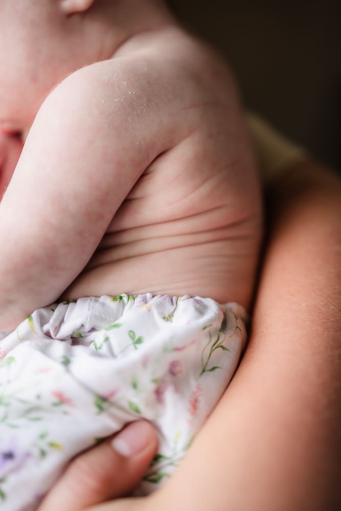 close-up detail of newborn baby skin during an in-home newborn session in Powell TN